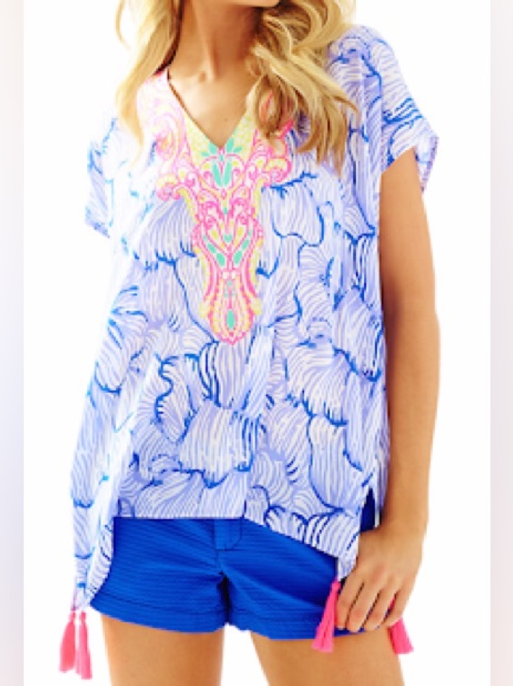 Lilly Pulitzer Sydney Caftan top size S/M lightweight summer top pink and blue